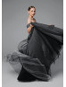 Off Shoulder Black Pleated Tulle Wedding Dress